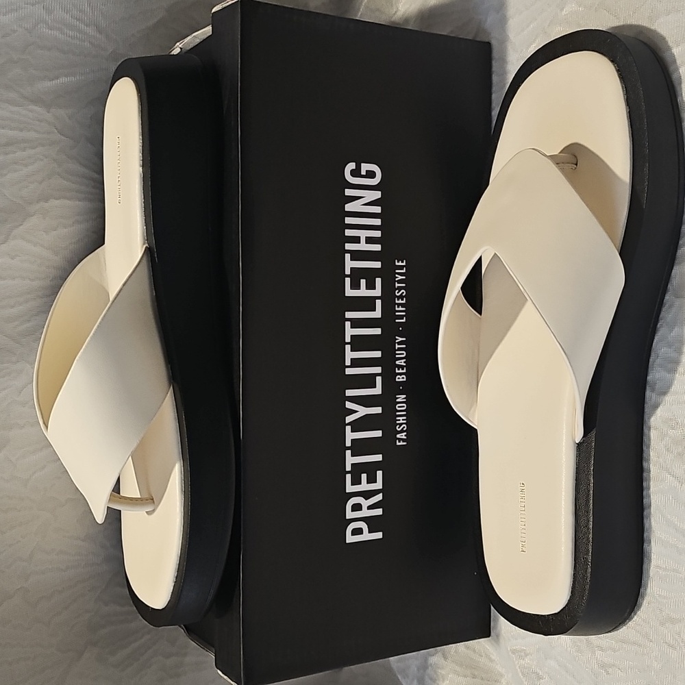 PLT Cream and Black Sandals